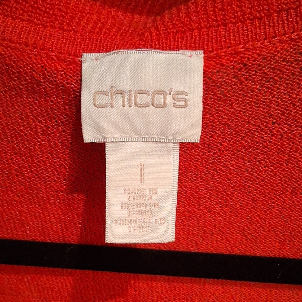 Chico's Bold Red Ruffled Cardigan - Picture 2 of 6